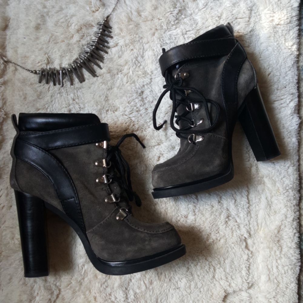Nine West Smokino 6 chunky suede platform combat booties